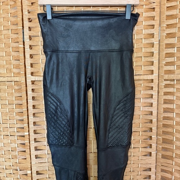 Spanx Very Black Faux Leather Moto Leggings Women's  Size XL - Picture 2 of 11